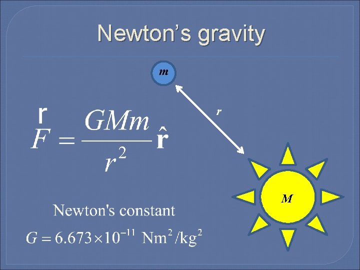 Newton’s gravity m r M 