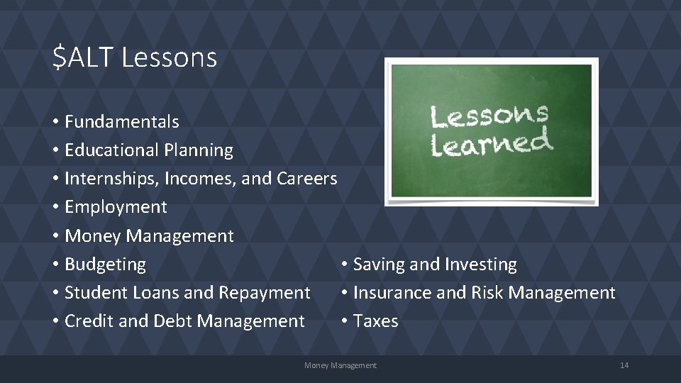 $ALT Lessons • Fundamentals • Educational Planning • Internships, Incomes, and Careers • Employment