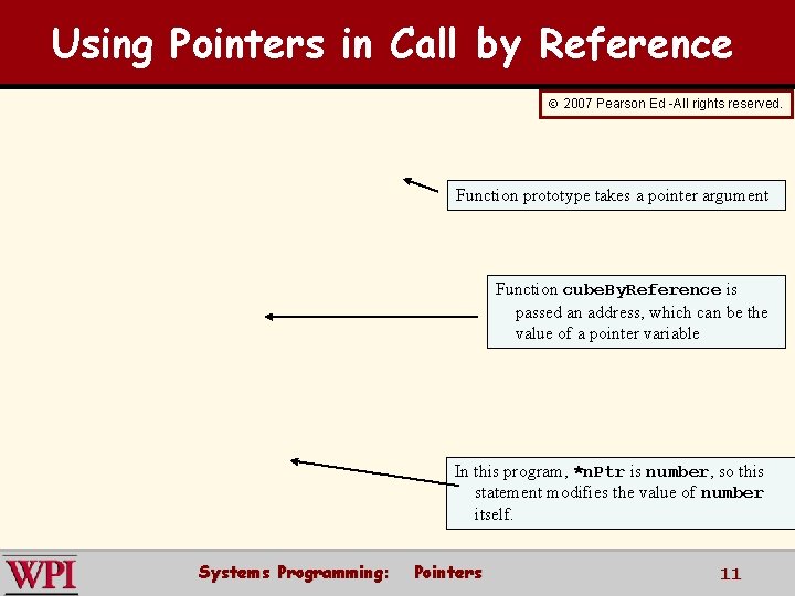 Using Pointers in Call by Reference 2007 Pearson Ed -All rights reserved. Function prototype