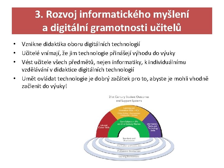 3. Rozvoj informatického myšlení a digitální gramotnosti učitelů • Vznikne didaktika oboru digitálních technologií