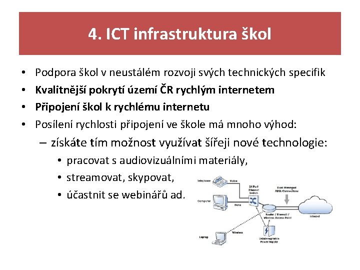 4. ICT infrastruktura škol • • Podpora škol v neustálém rozvoji svých technických specifik