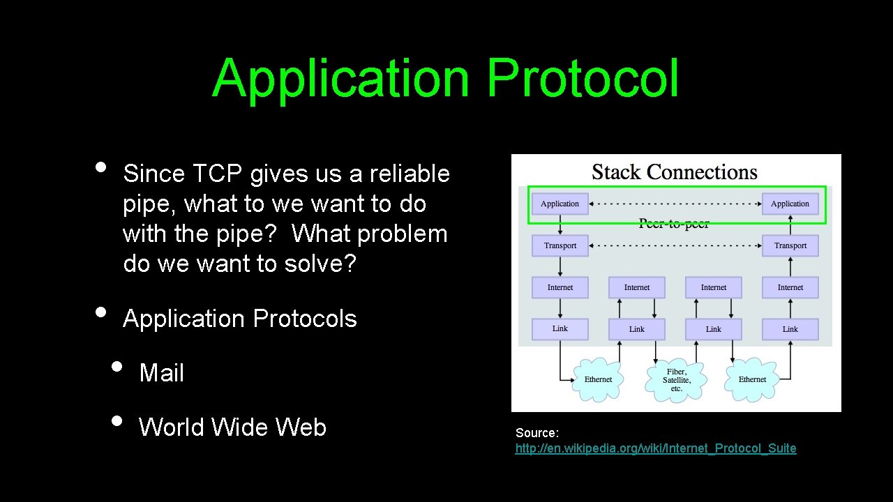 Application Protocol • • Since TCP gives us a reliable pipe, what to we