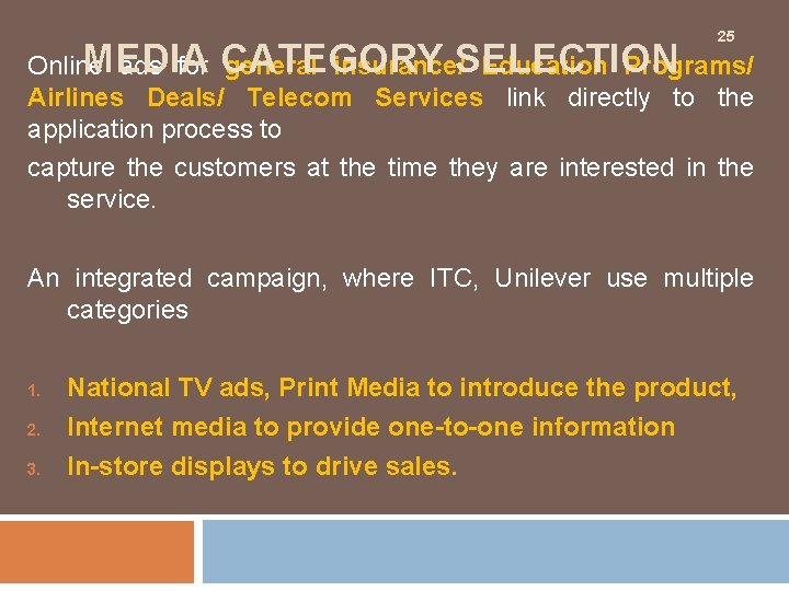 25 MEDIA Online ads for CATEGORY general insurance/SELECTION Education Programs/ Airlines Deals/ Telecom Services