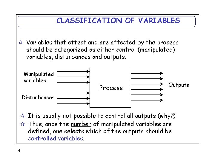 CLASSIFICATION OF VARIABLES ¶ Variables that effect and are affected by the process should