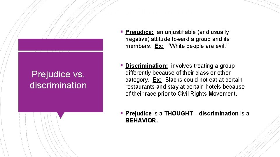 Prejudice vs. Discrimination § Prejudice: an unjustifiable (and usually negative) attitude toward a group