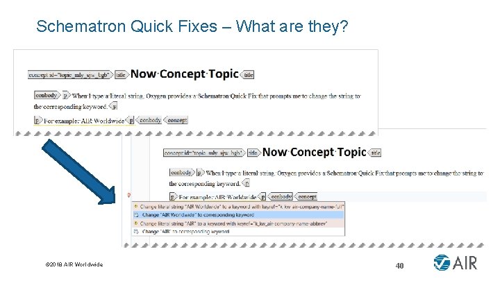 Schematron Quick Fixes – What are they? © 2018 AIR Worldwide 40 40 