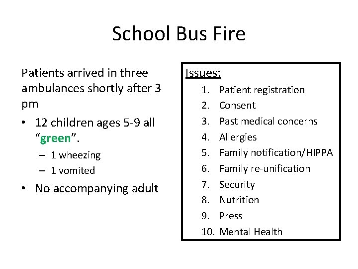 School Bus Fire Patients arrived in three ambulances shortly after 3 pm • 12
