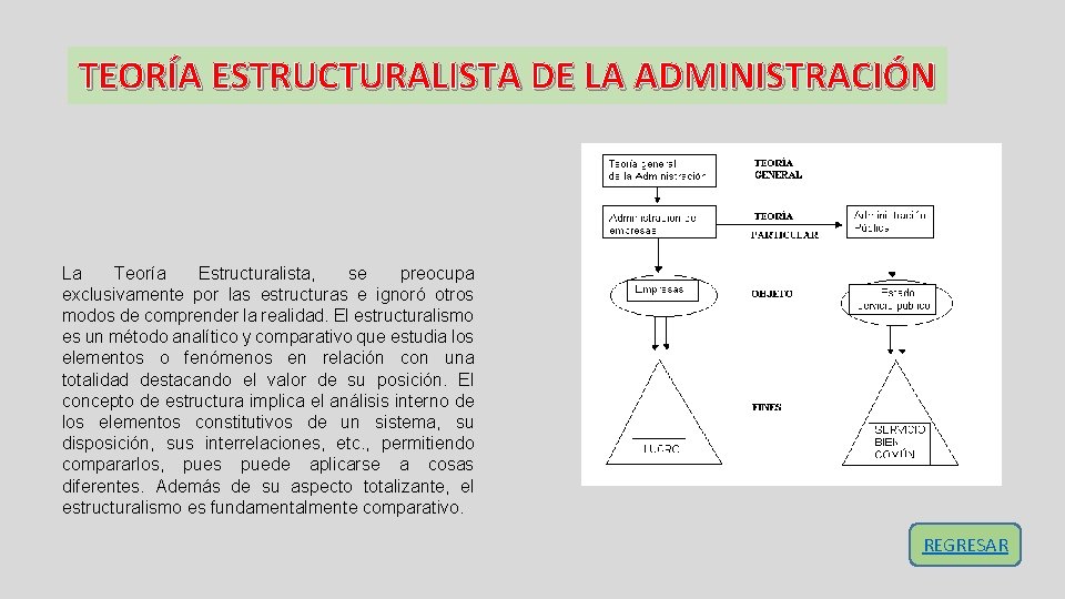 TEORÍA ESTRUCTURALISTA DE LA ADMINISTRACIÓN La Teoría Estructuralista, se preocupa exclusivamente por las estructuras