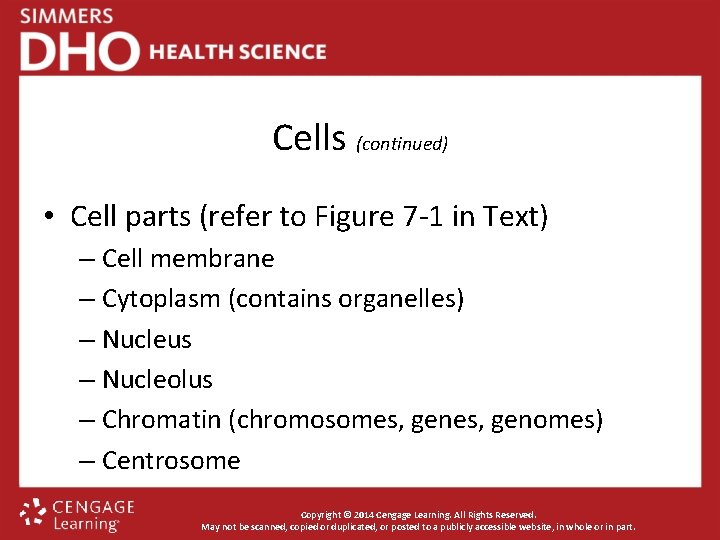 Cells (continued) • Cell parts (refer to Figure 7 -1 in Text) – Cell