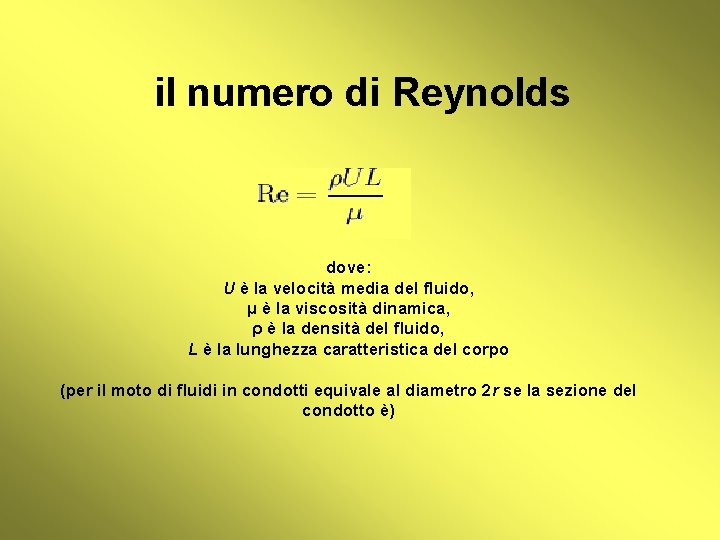 il numero di Reynolds dove: U è la velocità media del fluido, μ è