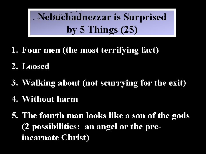 Nebuchadnezzar is Surprised by 5 Things (25) 1. Four men (the most terrifying fact)