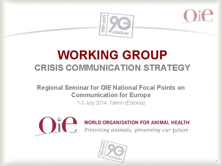 WORKING GROUP CRISIS COMMUNICATION STRATEGY Regional Seminar for OIE National Focal Points on Communication