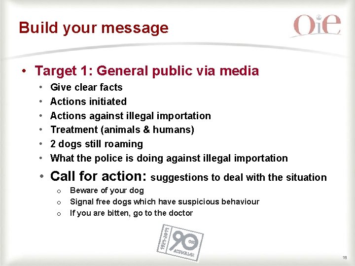 Build your message • Target 1: General public via media • • • Give