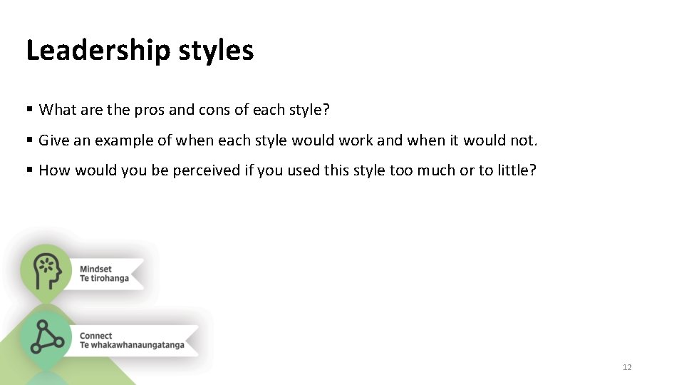 Leadership styles What are the pros and cons of each style? Give an example