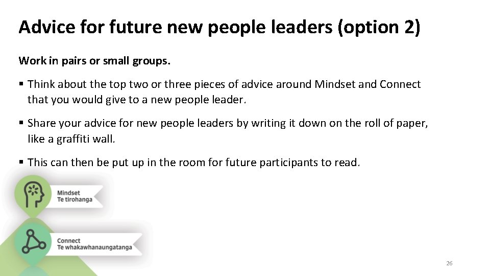 Advice for future new people leaders (option 2) Work in pairs or small groups.