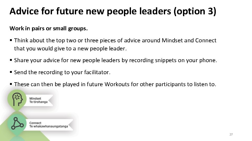 Advice for future new people leaders (option 3) Work in pairs or small groups.