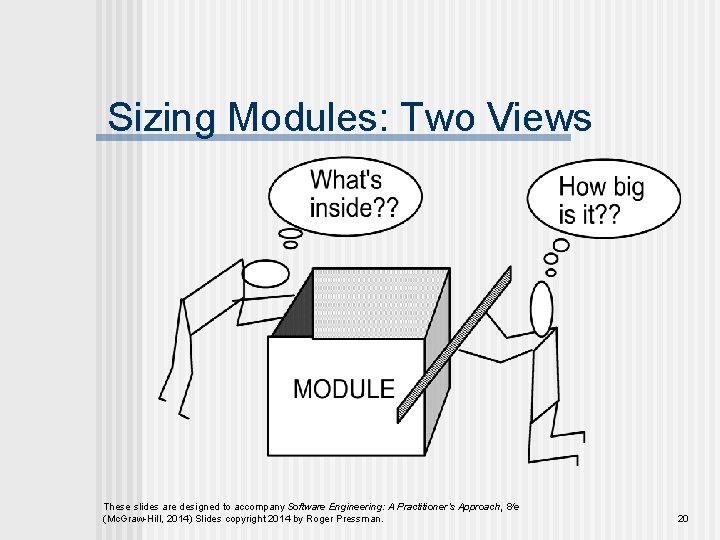 Sizing Modules: Two Views These slides are designed to accompany Software Engineering: A Practitioner’s
