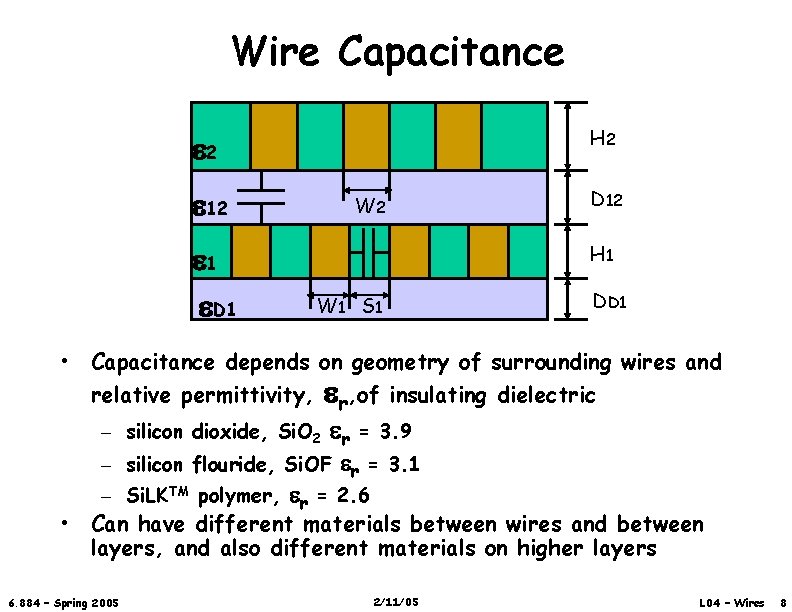 Wire Capacitance H 2 2 12 W 2 1 D 12 H 1 W