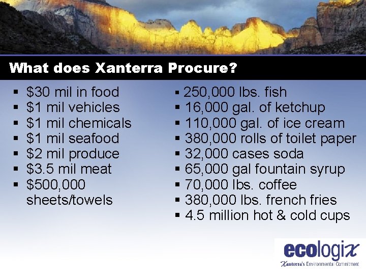 What does Xanterra Procure? § § § § $30 mil in food $1 mil