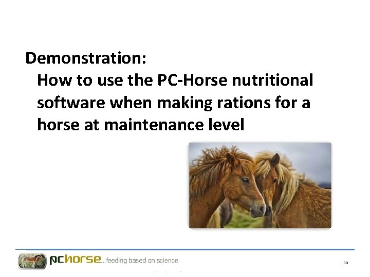 Demonstration: How to use the PC-Horse nutritional software when making rations for a horse