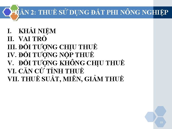 PHẦN 2: THUẾ SỬ DỤNG ĐẤT PHI NÔNG NGHIỆP I. KHÁI NIỆM II. VAI