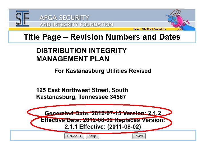 Title Page – Revision Numbers and Dates 