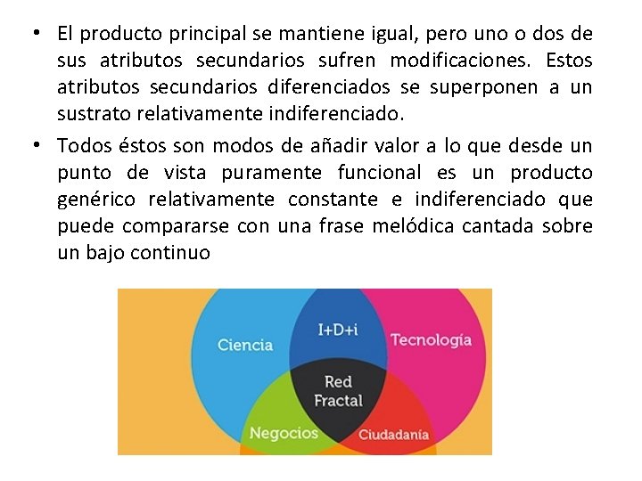 • El producto principal se mantiene igual, pero uno o dos de sus • El producto principal se mantiene igual, pero uno o dos de sus
