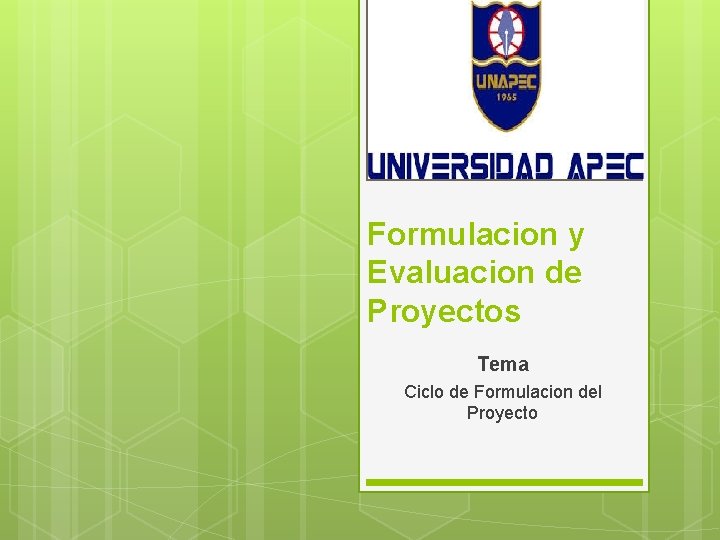 Formulacion y Evaluacion de Proyectos Tema Ciclo de Formulacion del Proyecto 