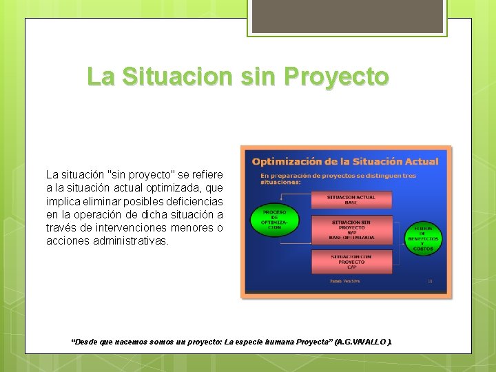 La Situacion sin Proyecto La situación "sin proyecto" se refiere a la situación actual