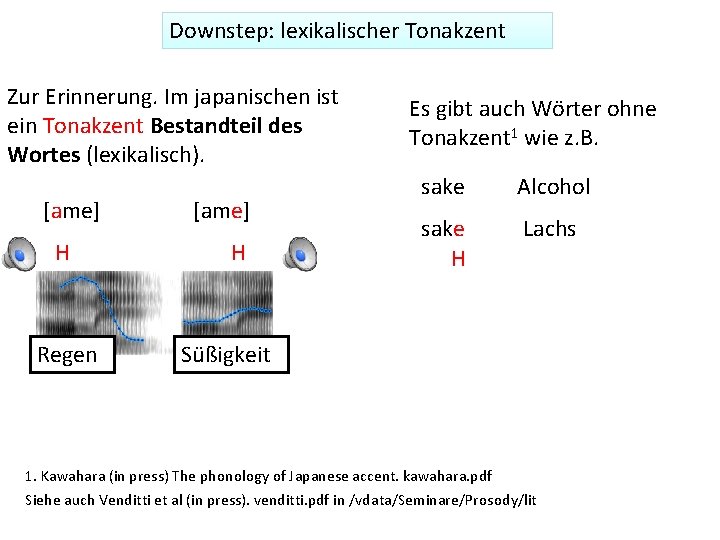 Downstep: lexikalischer Tonakzent Zur Erinnerung. Im japanischen ist ein Tonakzent Bestandteil des Wortes (lexikalisch).