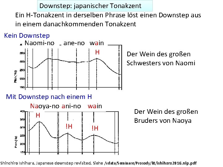 Downstep: japanischer Tonakzent Ein H-Tonakzent in derselben Phrase löst einen Downstep aus in einem