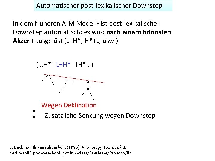 Automatischer post-lexikalischer Downstep In dem früheren A-M Modell 1 ist post-lexikalischer Downstep automatisch: es