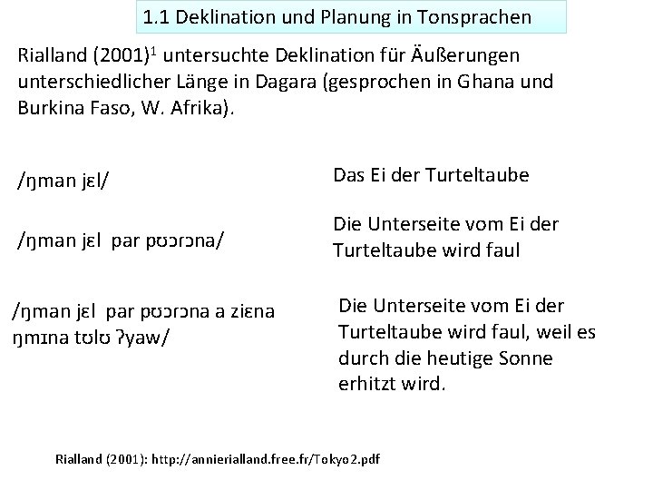 1. 1 Deklination und Planung in Tonsprachen Rialland (2001)1 untersuchte Deklination für Äußerungen unterschiedlicher