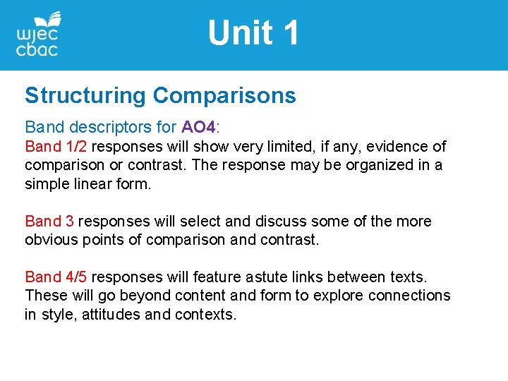 Unit 1 Structuring Comparisons Band descriptors for AO 4: Band 1/2 responses will show Unit 1 Structuring Comparisons Band descriptors for AO 4: Band 1/2 responses will show