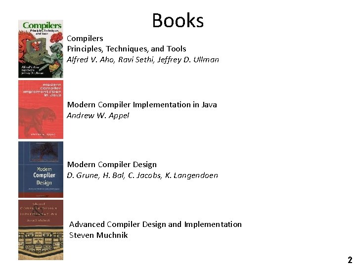 Books Compilers Principles, Techniques, and Tools Alfred V. Aho, Ravi Sethi, Jeffrey D. Ullman