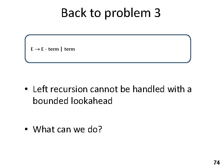 Back to problem 3 E E - term | term • Left recursion cannot