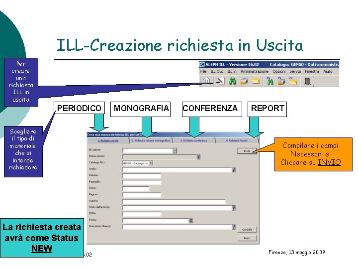 ILL-Creazione richiesta in Uscita Per creare una richiesta ILL in uscita PERIODICO Scegliere il