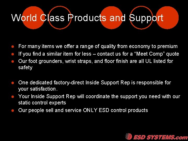 World Class Products and Support For many items we offer a range of quality