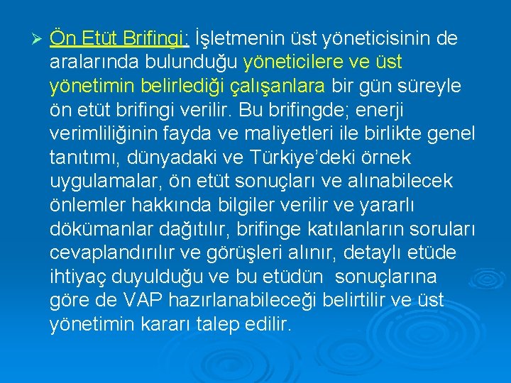 Ø Ön Etüt Brifingi: İşletmenin üst yöneticisinin de aralarında bulunduğu yöneticilere ve üst yönetimin