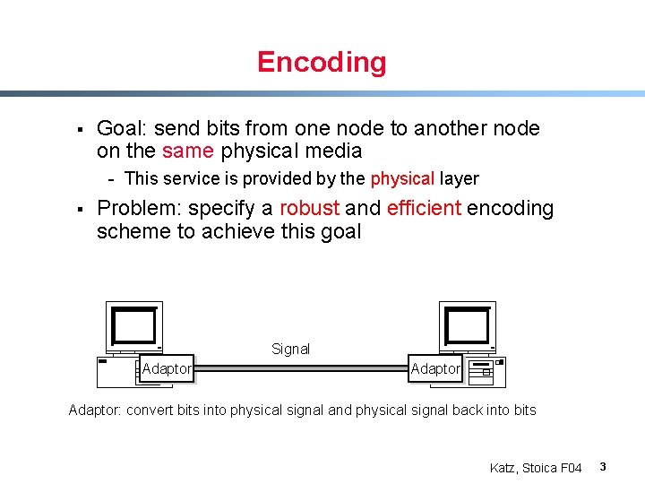 Encoding § Goal: send bits from one node to another node on the same