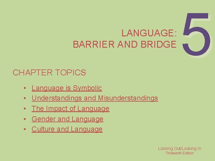 LANGUAGE: BARRIER AND BRIDGE CHAPTER TOPICS • • • 5 Language is Symbolic Understandings