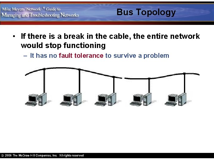 Bus Topology • If there is a break in the cable, the entire network