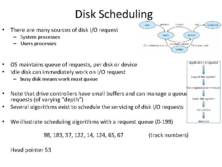 Disk Scheduling • There are many sources of disk I/O request – System processes