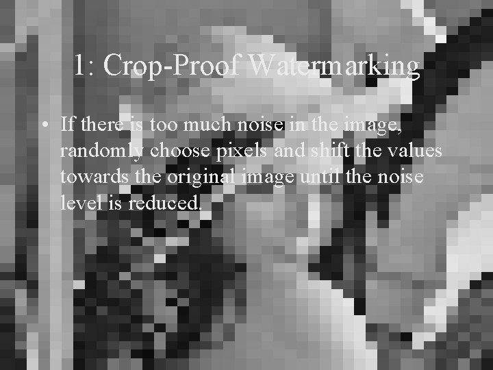 1: Crop-Proof Watermarking • If there is too much noise in the image, randomly