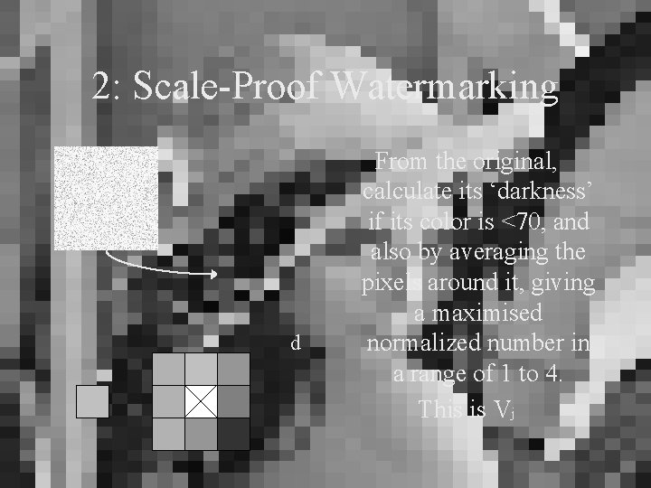 2: Scale-Proof Watermarking d From the original, calculate its ‘darkness’ if its color is