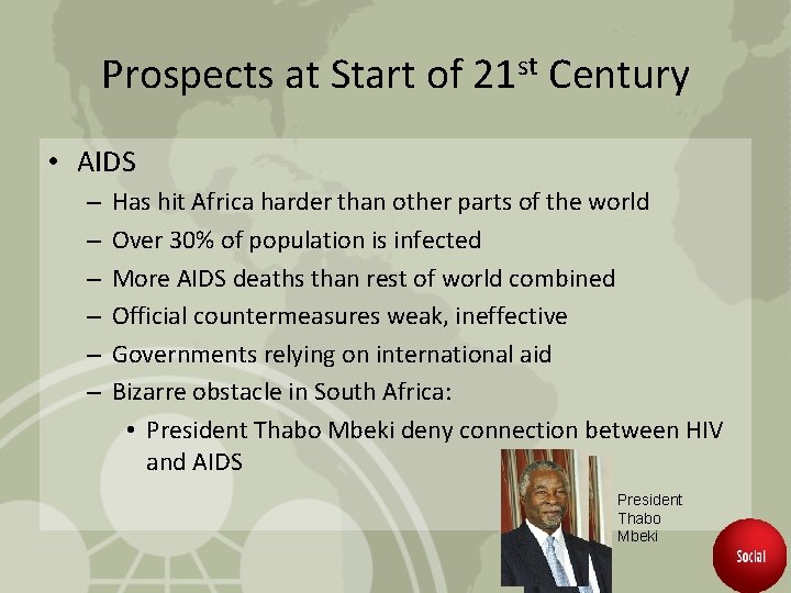 Prospects at Start of 21 st Century • AIDS – – – Has hit