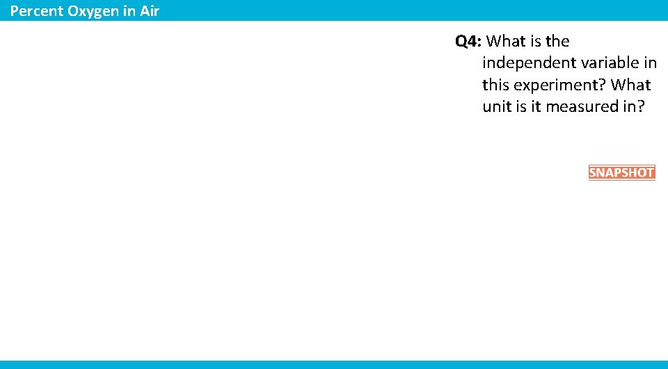 Percent Oxygen in Air Q 4: What is the independent variable in this experiment?