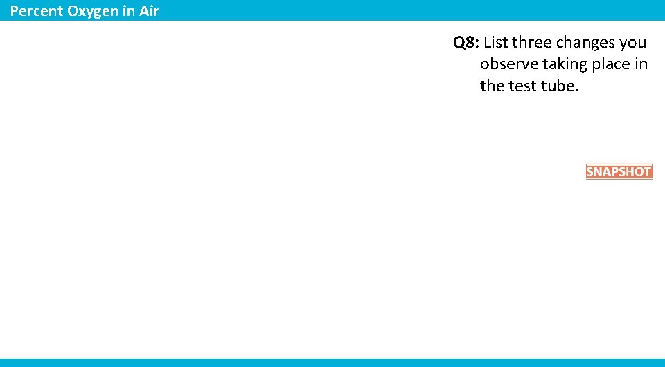 Percent Oxygen in Air Q 8: List three changes you observe taking place in