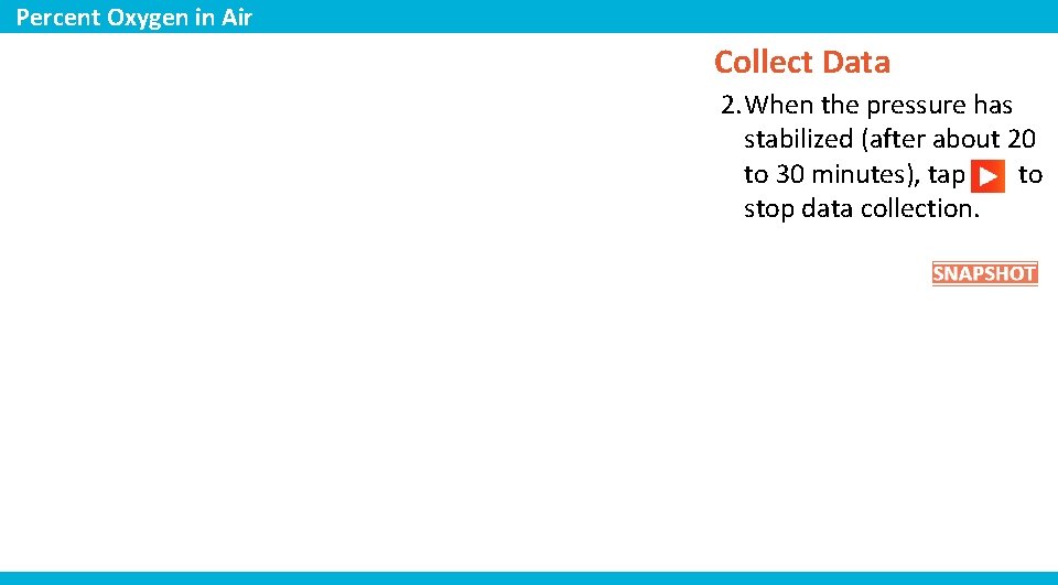 Percent Oxygen in Air Collect Data 2. When the pressure has stabilized (after about