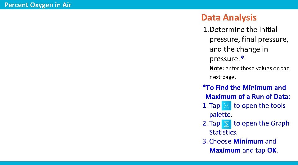 Percent Oxygen in Air Data Analysis 1. Determine the initial pressure, final pressure, and